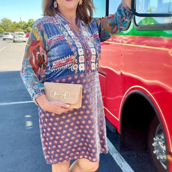 Johnny Was Vember Burnout Gweneth Dress Flowers Velvet Floral Blue New - Picture 5 of 8